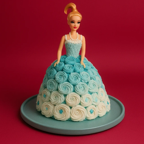 Blue Ombre Rosette Doll Cake