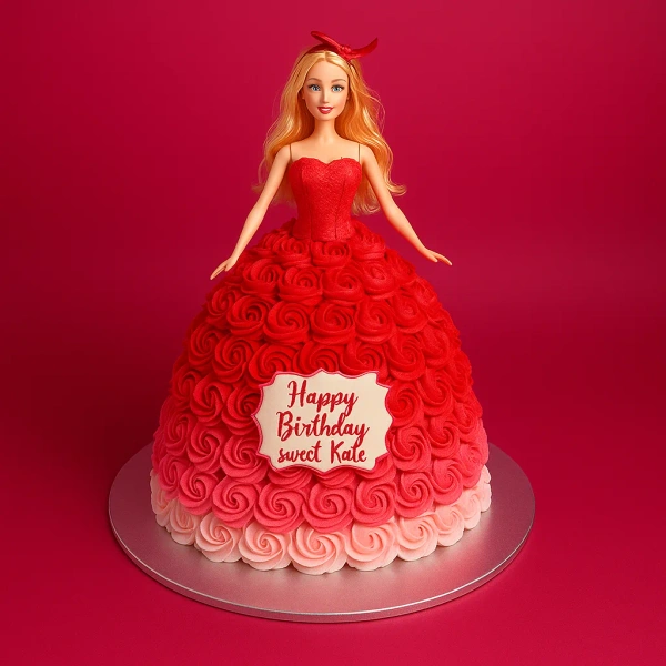 Red Ombre Rosette Doll Cake