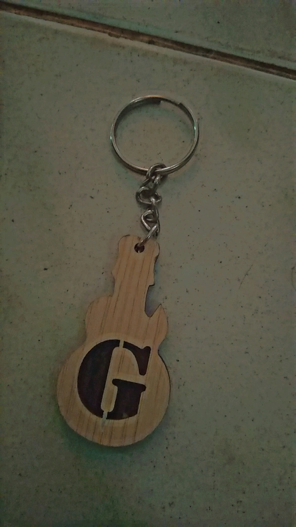 Wooden Guitar Model Letter Keychain