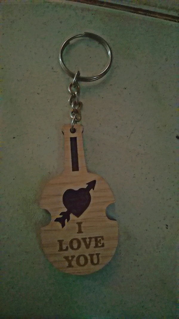 Wooden Guitar Model Letter Keychain