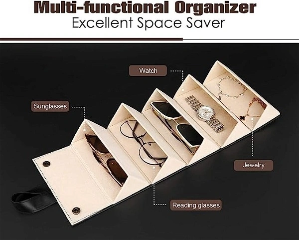 Black 5 Slots Foldable PU Leather Sunglasses Organizer