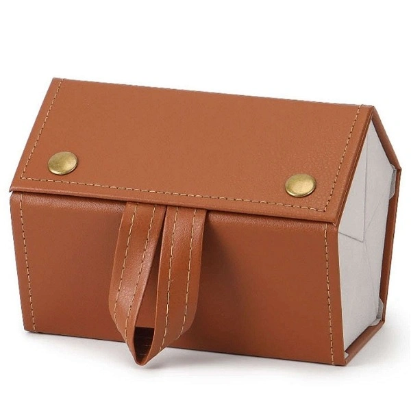 Brown 5 Slots Foldable PU Leather Sunglasses Organizer