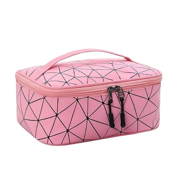 Pink Diamond Print Zipper Cosmetic Bag
