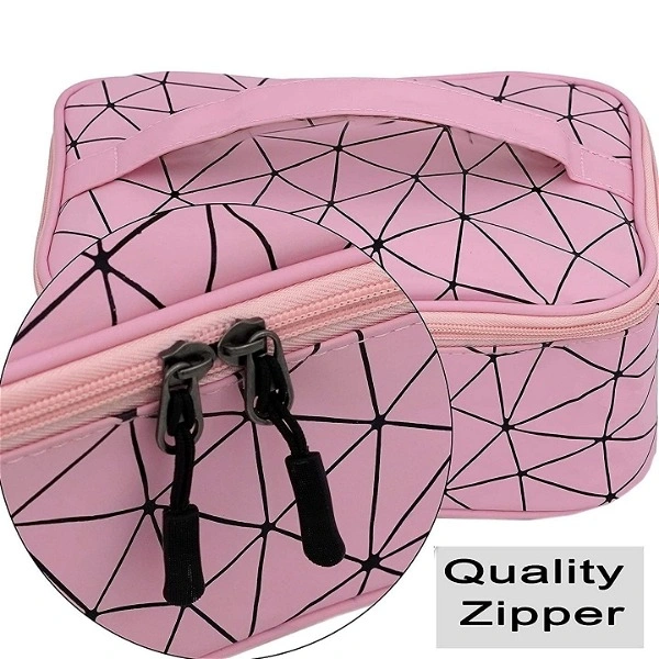 Pink Diamond Print Zipper Cosmetic Bag