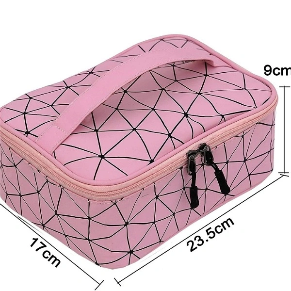 Pink Diamond Print Zipper Cosmetic Bag