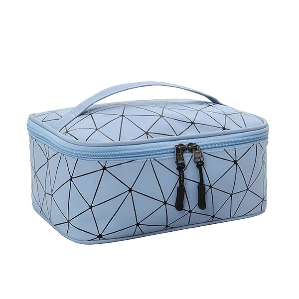 Blue Diamond Print Zipper Cosmetic Bag