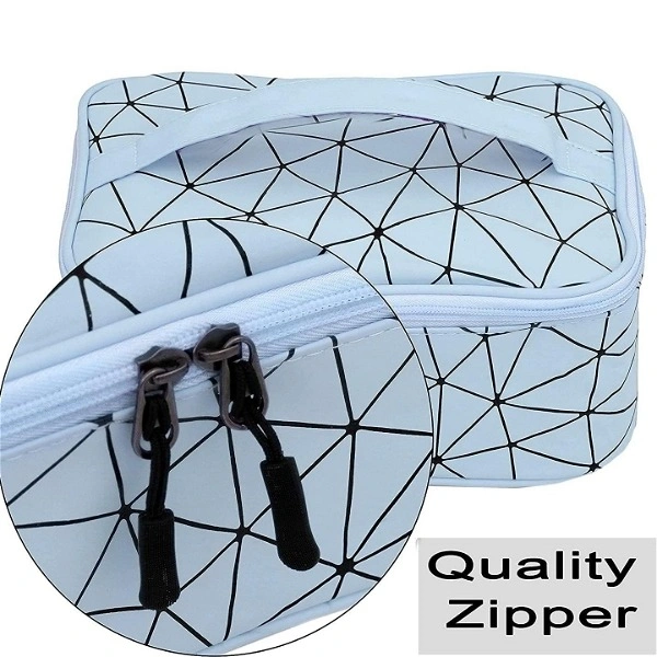Blue Diamond Print Zipper Cosmetic Bag
