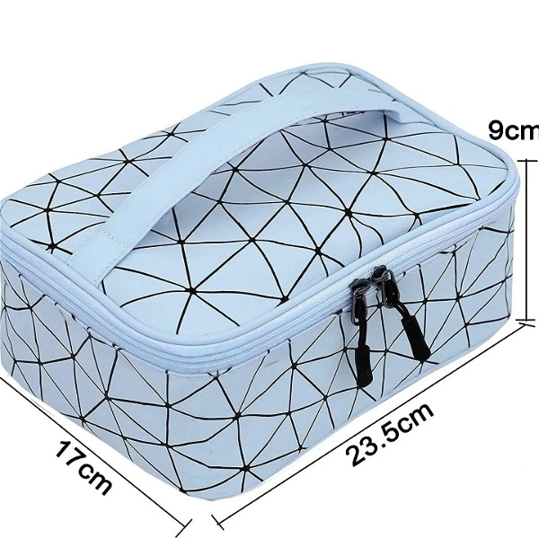 Blue Diamond Print Zipper Cosmetic Bag