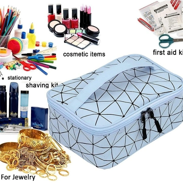 Blue Diamond Print Zipper Cosmetic Bag