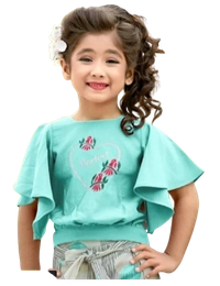 Thread Work Top With  Digital Print Plazzzo - 30, Turquoise
