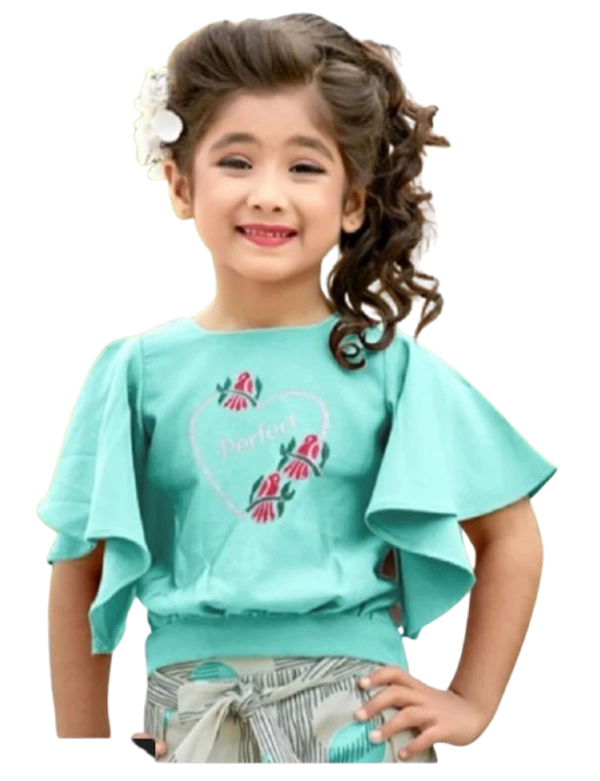 Thread Work Top With  Digital Print Plazzzo - 30, Turquoise