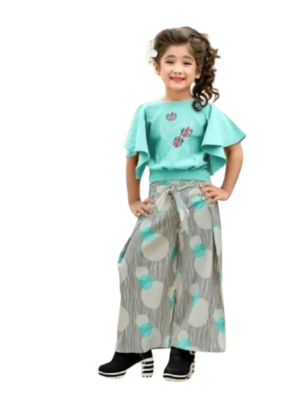 Thread Work Top With  Digital Print Plazzzo - 30, Turquoise