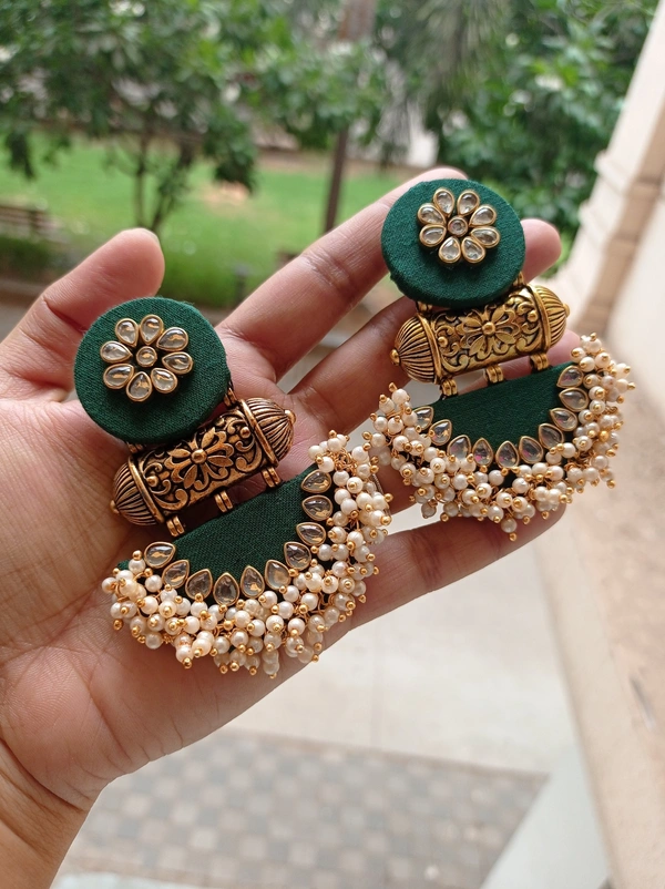 Aarya Earrings - Bottle Green/ Dark Green