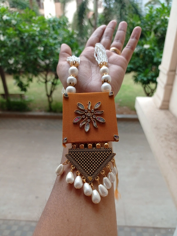 Aadhya Long Necklace Set - Dark Orange