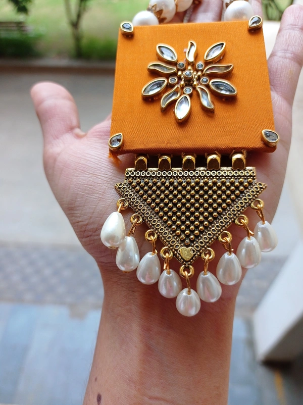 Aadhya Long Necklace Set - Dark Orange