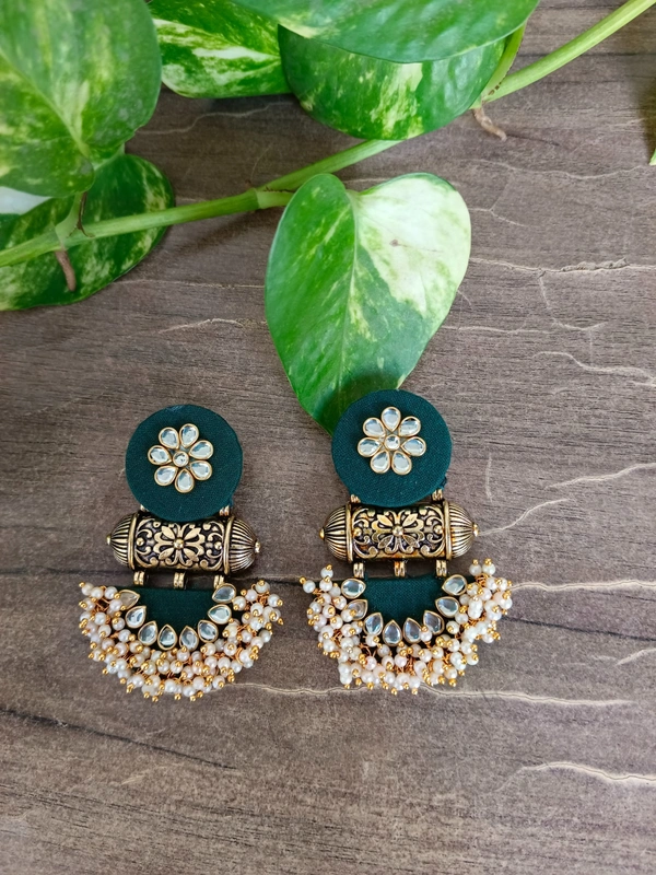 Aarya Earrings - Bottle Green/ Dark Green