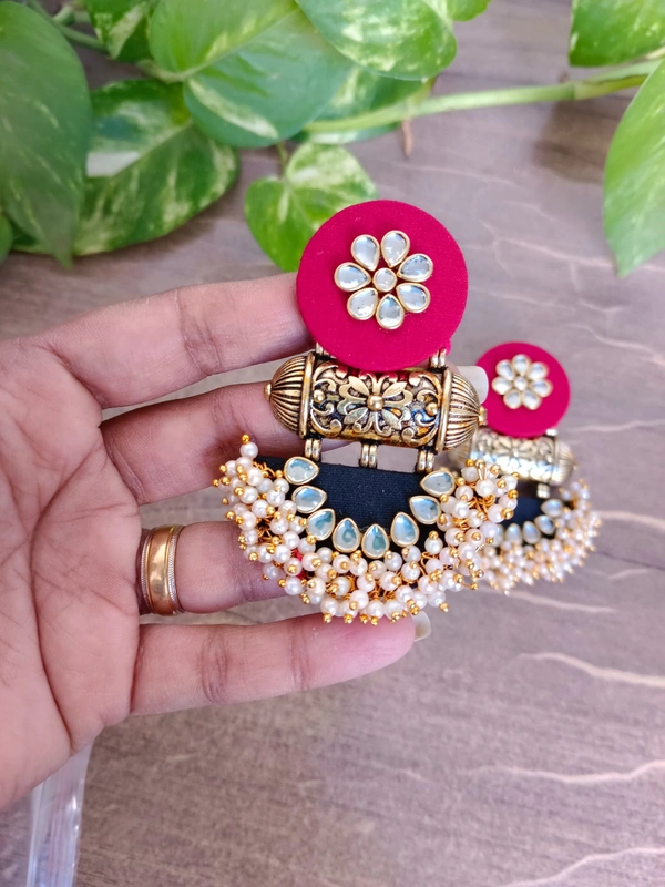 Aarya Earrings - Red & Bottle Green Mix