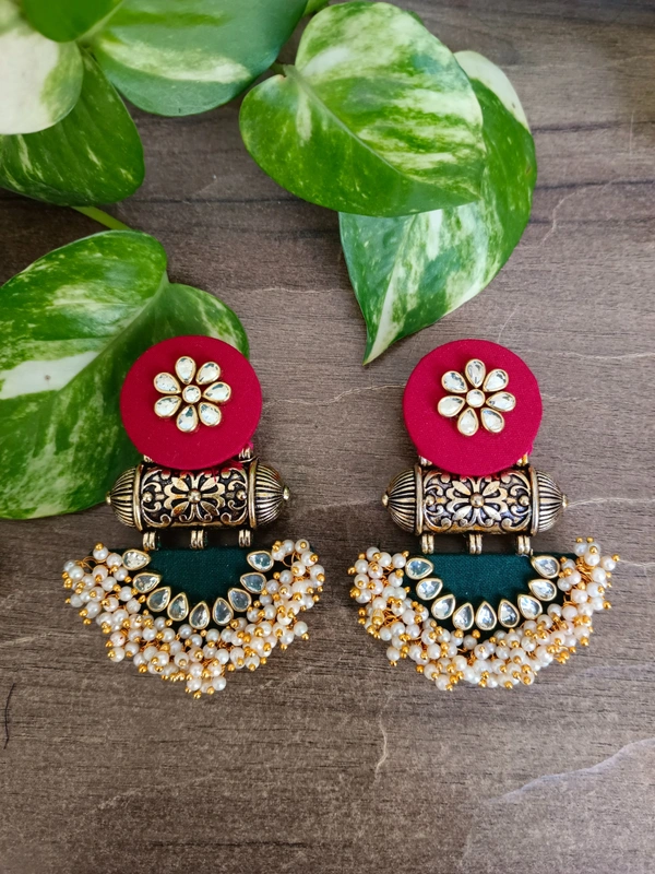 Aarya Earrings - Red & Bottle Green Mix