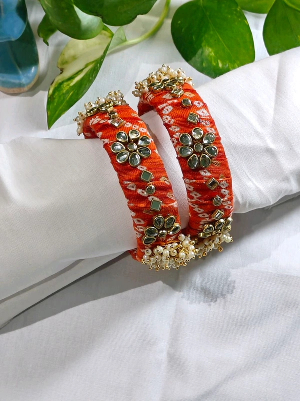 Minee Bangles Set Of 2 - orange bandhej