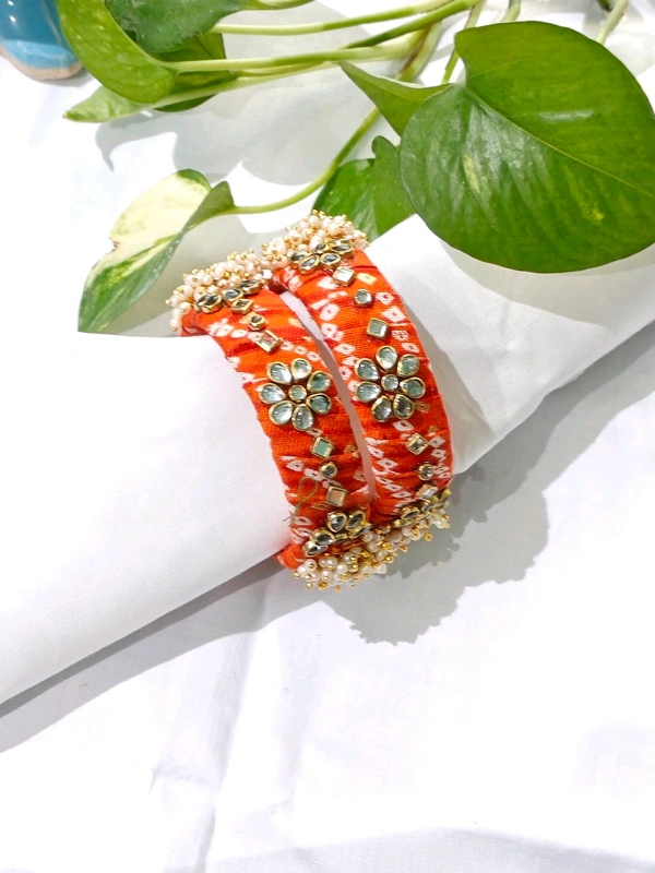 Minee Bangles Set Of 2 - orange bandhej