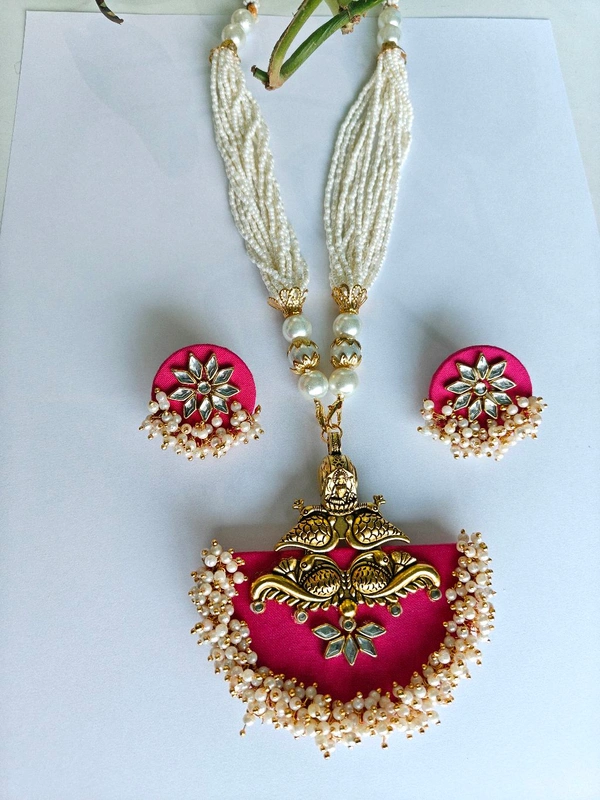 Meghana Long Necklace Set - Bright Pink