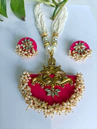Meghana Long Necklace Set - Bright Pink