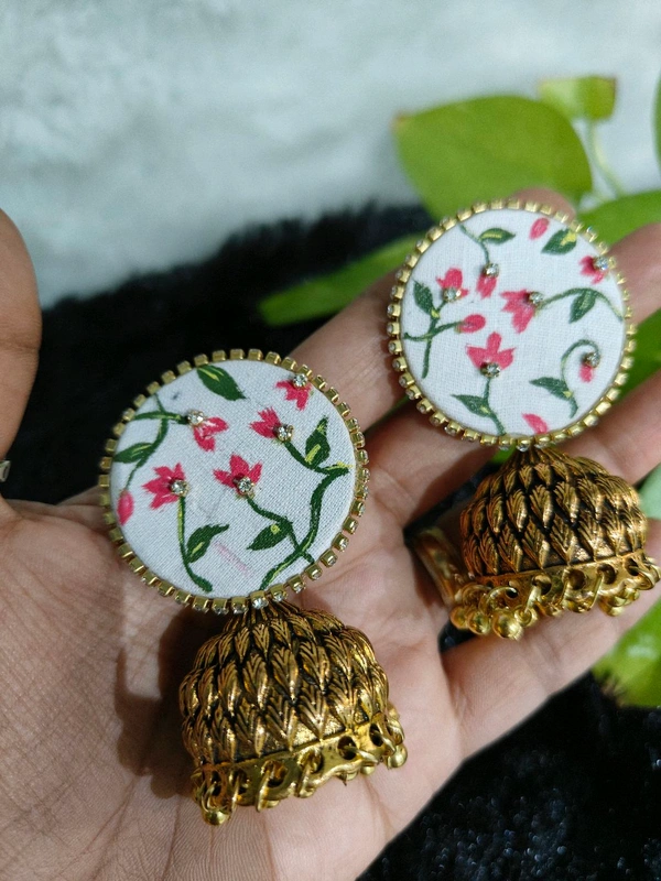Indivarini Lotus Jhumka  - White