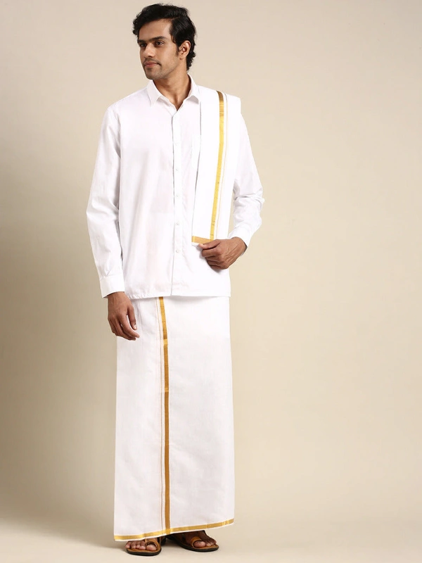 Dhoti +Towel+ Shirt-GSR000211 - White, 40