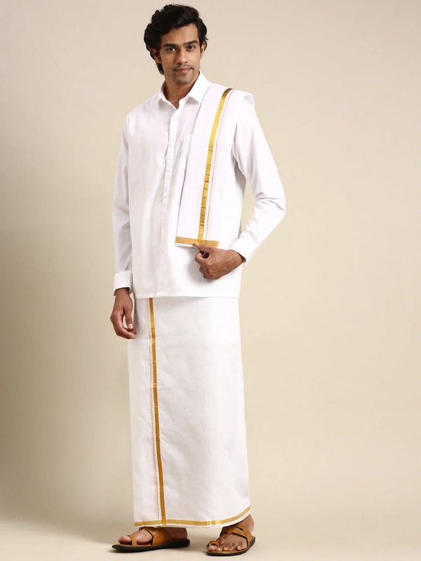 Dhoti +Towel+ Shirt-GSR000211 - White, 40