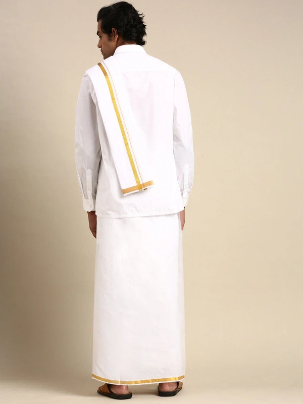 Dhoti +Towel+ Shirt-GSR000211 - White, 40