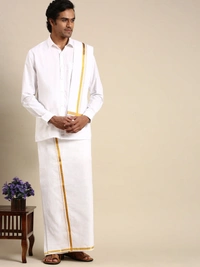 Dhoti +Towel+ Shirt-GSR000211 - White, 40