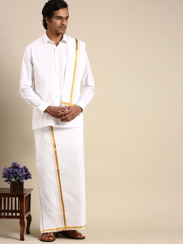 Dhoti +Towel+ Shirt-GSR000211 - White, 40