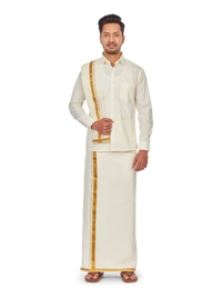 Minister White Flexi Dhoti+Shirt+Towel-GSR000230 - 40