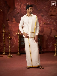 Minister White Flexi Dhoti+Shirt+Towel-GSR000230 - 40