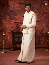 Minister White Flexi Dhoti+Shirt+Towel-GSR000230 - 40