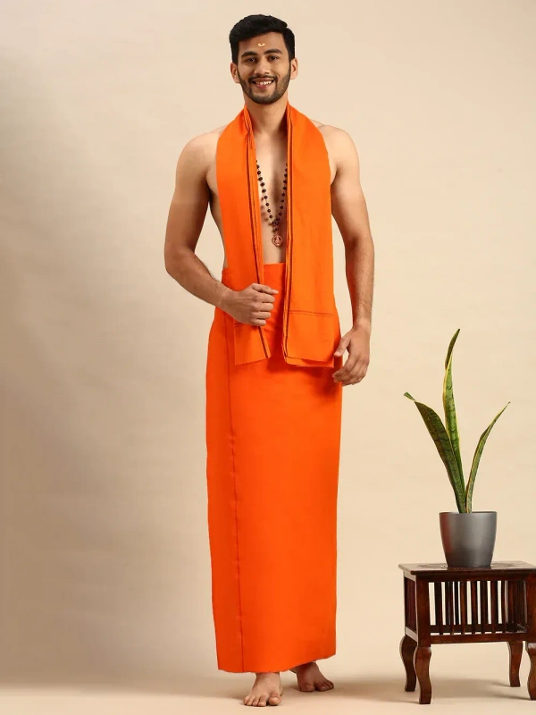 RAMRAJ DHOTHI-SKU-3553 - ASTRA ORANGE