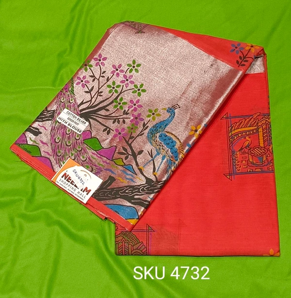 NSM COTTON SAREE-SKU-4732 - COTTON SILVER BORDER