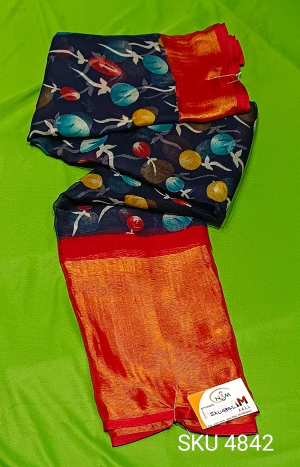 MAHI FASHION CHIFFON SAREE-SKU-4842 - RED CHILLI