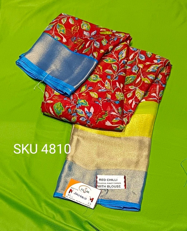 MAHI SYNTHETIC SAREE-SKU-4810 - RED CHILLI