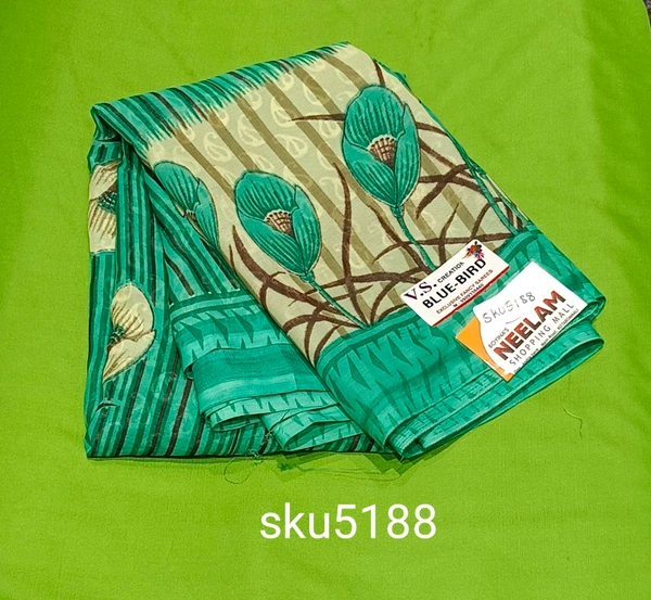 V.S.CREATION POWDER  SAREE-SKU-5188 - BLUE BIRD