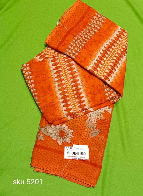 V.S.CREATION POWDER  SAREE-SKU-5201 - BLUE BIRD