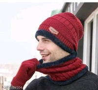 HRIDAY Unisex Winter Knit Beanie Cap Hat Neck Warmer Scarf(Pack of 1)  - Milano Red, Free Size
