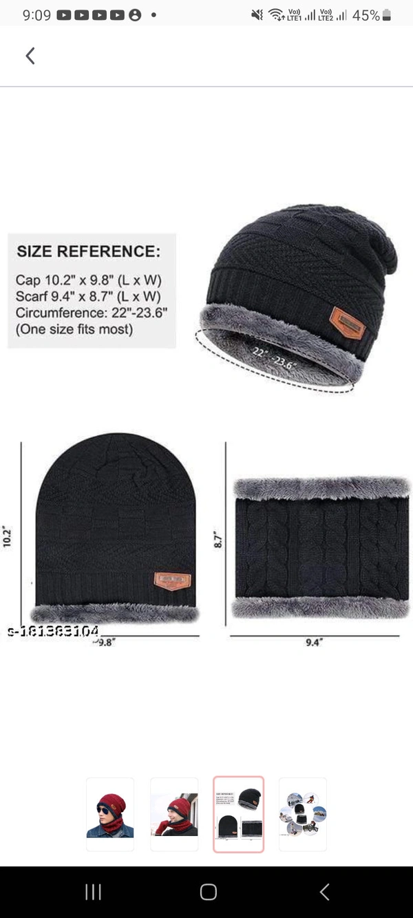 HRIDAY Unisex Winter Knit Beanie Cap Hat Neck Warmer Scarf(Pack of 1)  - Cornflower Blue, Free Size