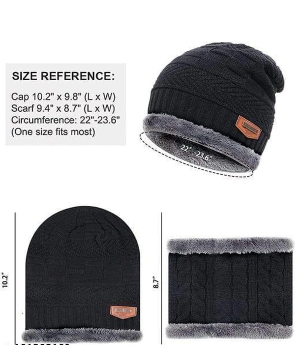 HRIDAY Unisex Winter Knit Beanie Cap Hat Neck Warmer Scarf(Pack of 1)  - Brown, Free Size