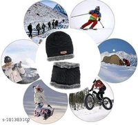 HRIDAY Unisex Winter Knit Beanie Cap Hat Neck Warmer Scarf(Pack of 1)  - Brown, Free Size