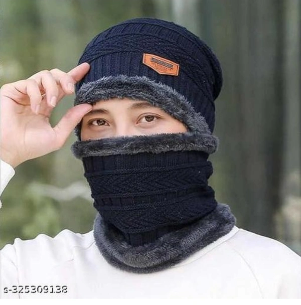 Men & Women Winter Cap with Touch screen winter Gloves - Pigment Indigo, Free Size