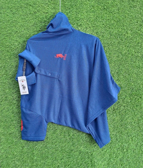 The Unity Style Cotton Solid Half Sleeves USPA Polo T-Shirt For Men – Blue - L-40