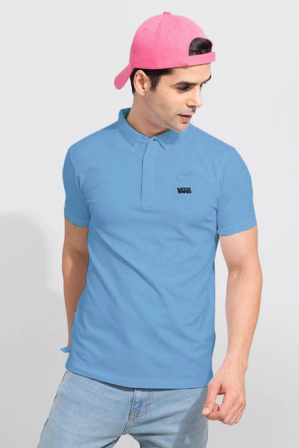 The Unity Style Sky Blue Solid Regular Fit Polo T-Shirt - L-40