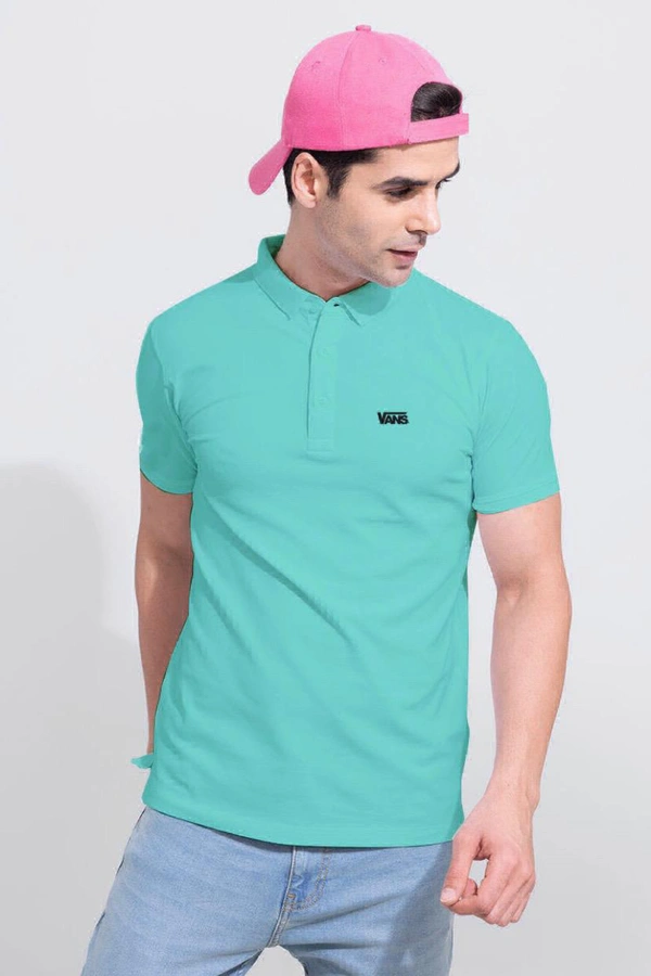 The Unity Style Arctic Blue Solid Regular Fit Polo T-Shirt - L-40
