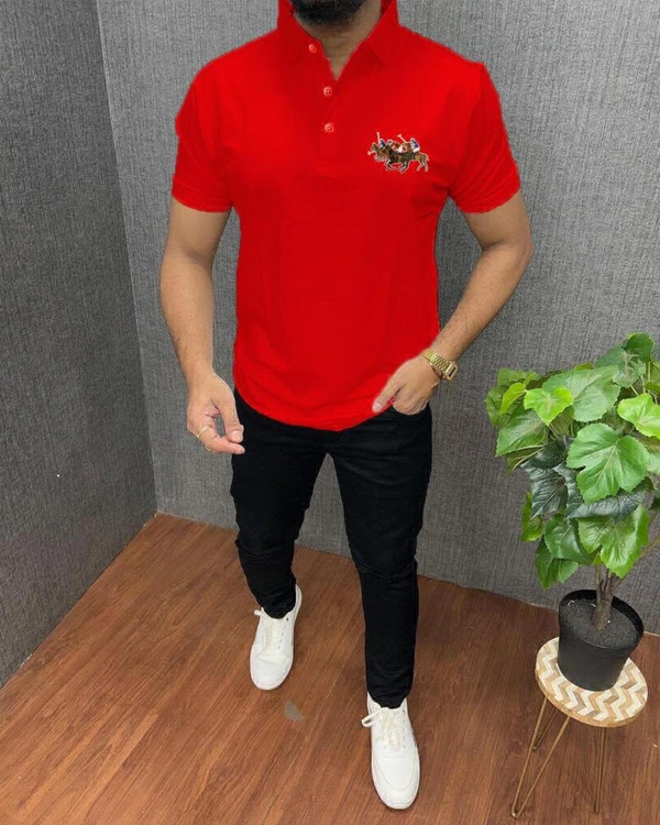 The Unity Style Cotton Solid Half Sleeves USPA Polo T-Shirt For Men - XL-42